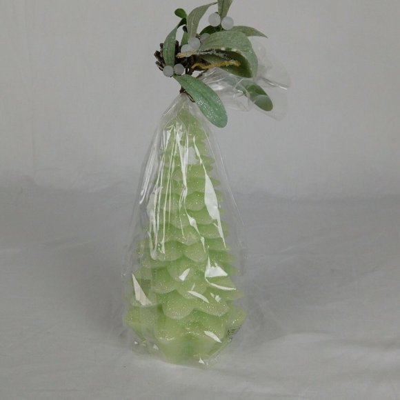 Christmas Tree Candle Light Green Glitter Wax New 8.5" Tall Holiday Design - Picture 2 of 7